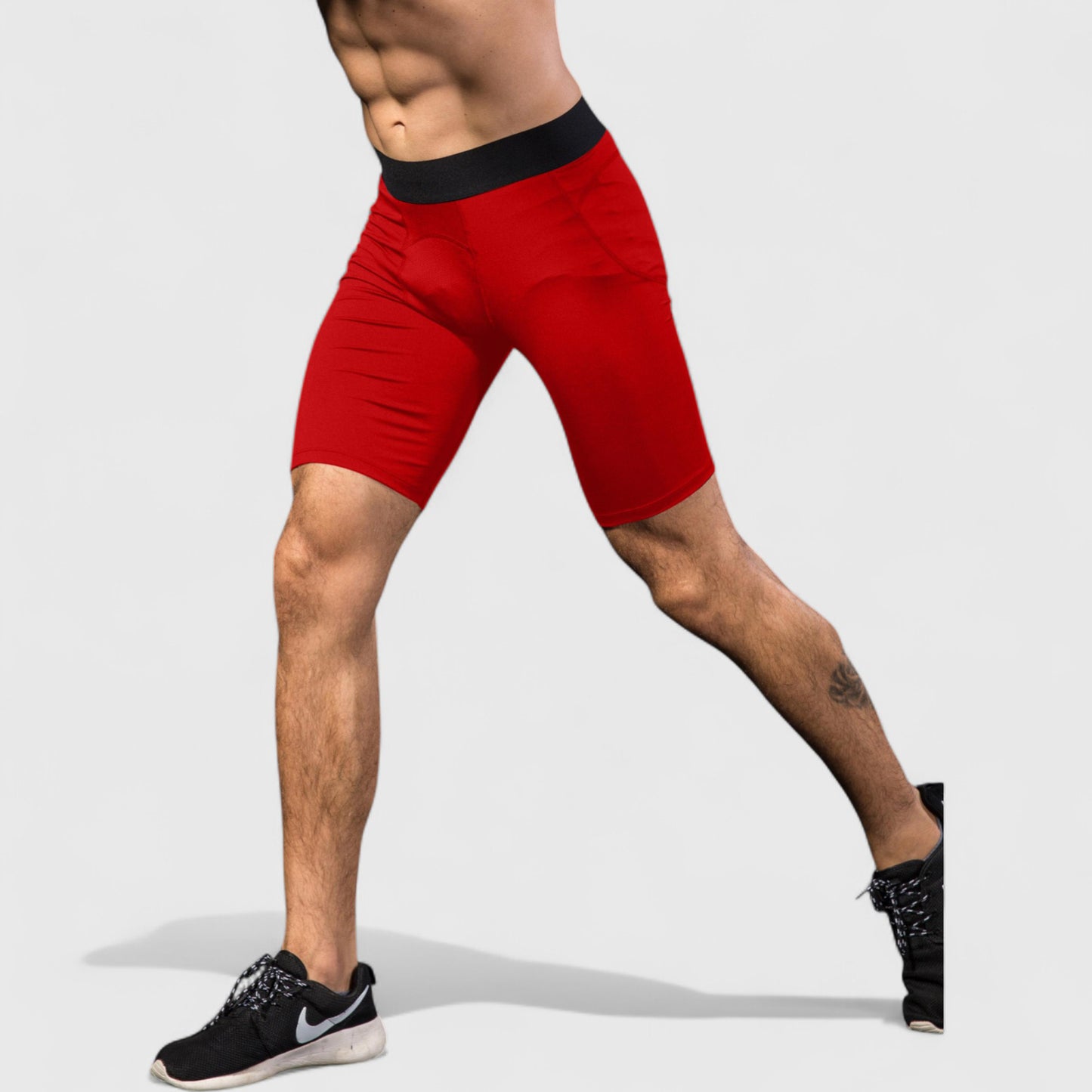 Men's Padded Compression Cycling Shorts with Wide Waistband and Mid-Thigh Length