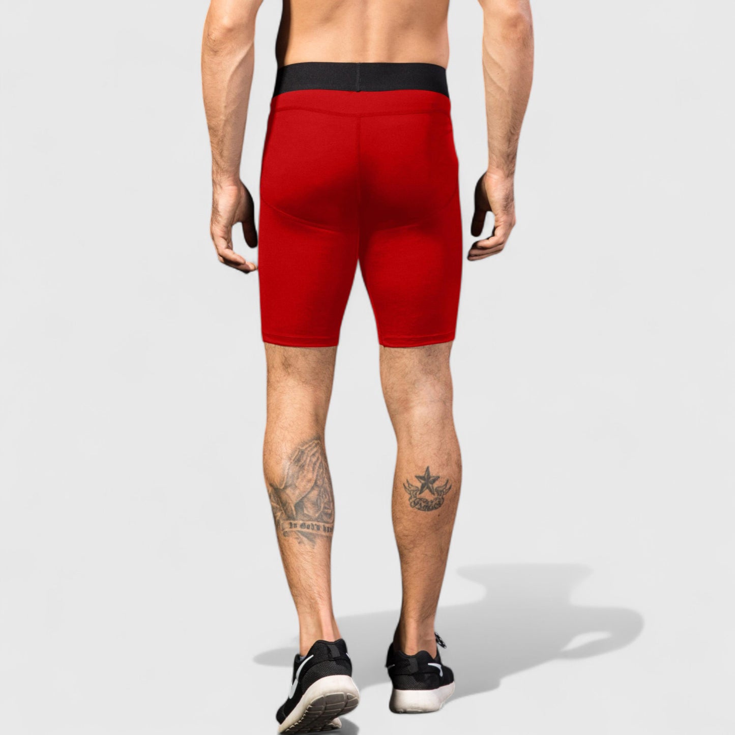 Men's Padded Compression Cycling Shorts with Wide Waistband and Mid-Thigh Length