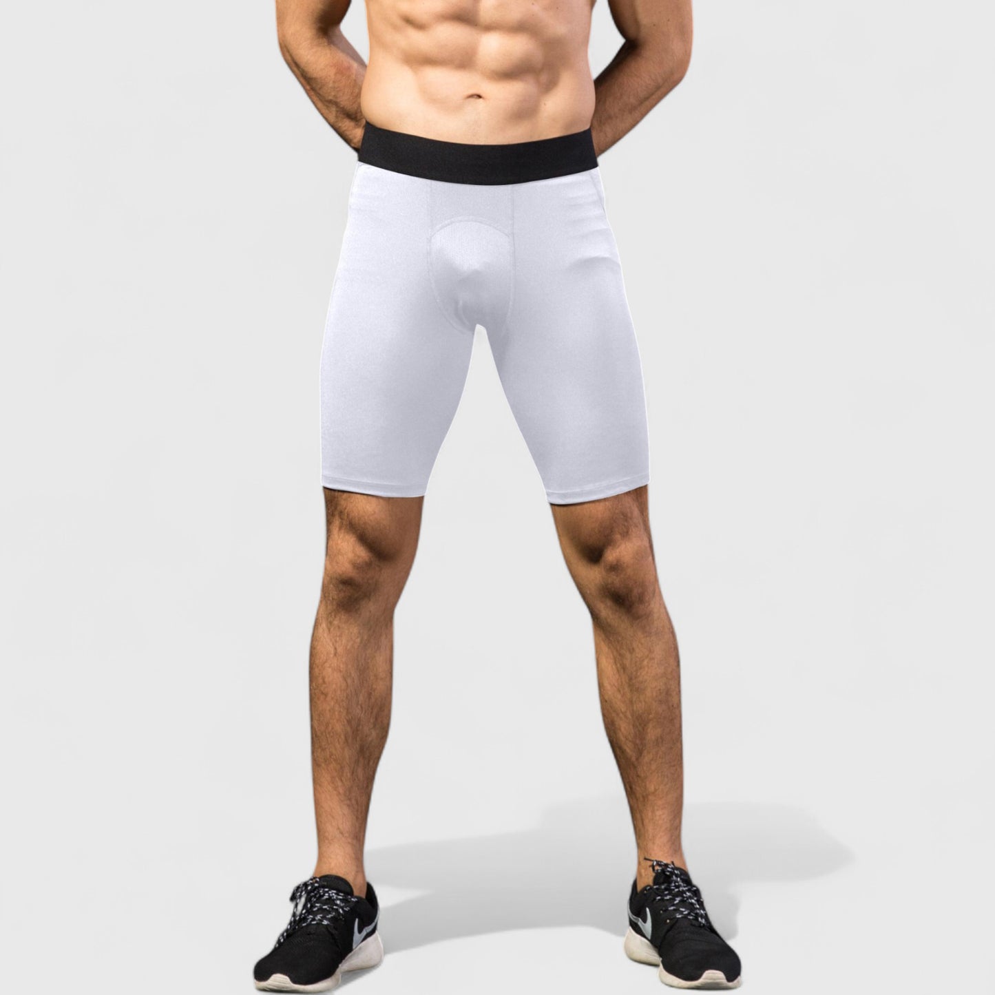 Men's Padded Compression Cycling Shorts with Wide Waistband and Mid-Thigh Length