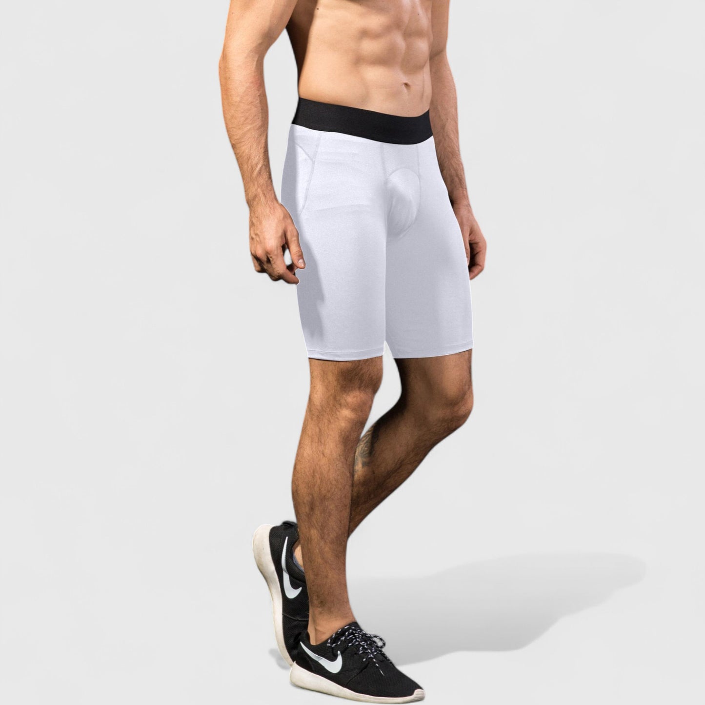 Men's Padded Compression Cycling Shorts with Wide Waistband and Mid-Thigh Length