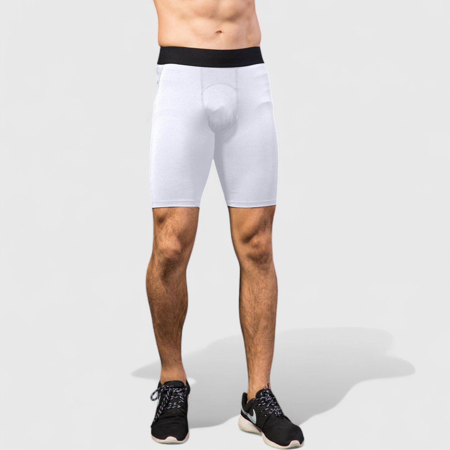 Men's Padded Compression Cycling Shorts with Wide Waistband and Mid-Thigh Length