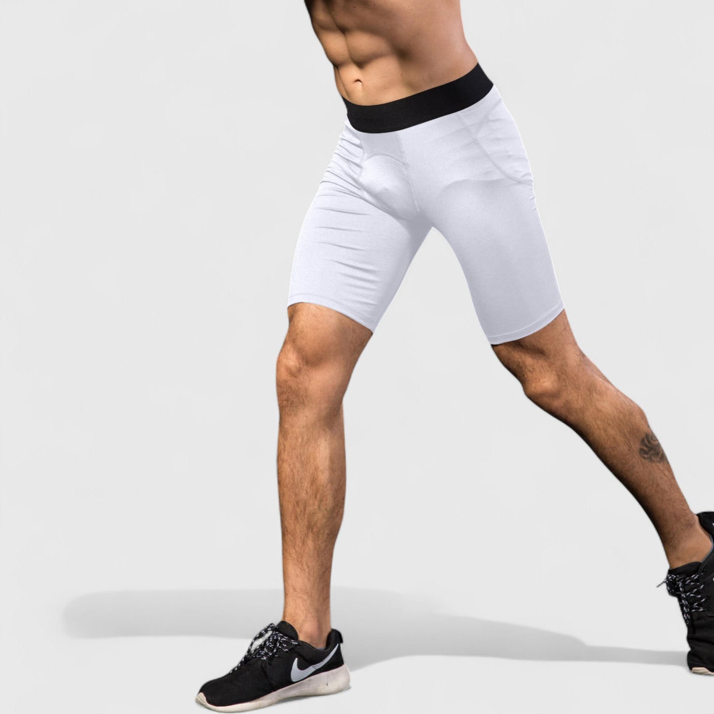 Men's Padded Compression Cycling Shorts with Wide Waistband and Mid-Thigh Length