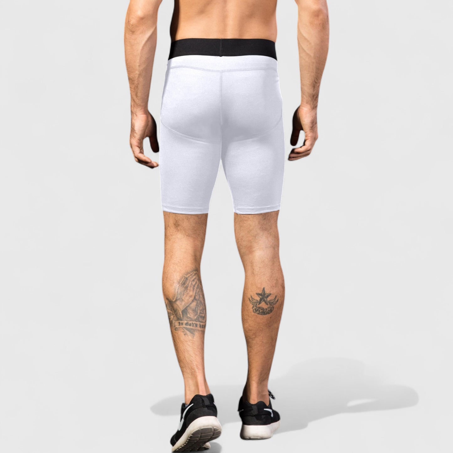 Men's Padded Compression Cycling Shorts with Wide Waistband and Mid-Thigh Length