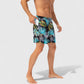 Men's Tropical Print Swim Trunks with Elastic Waistband and Side Pockets