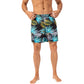 Men's Tropical Print Swim Trunks with Elastic Waistband and Side Pockets