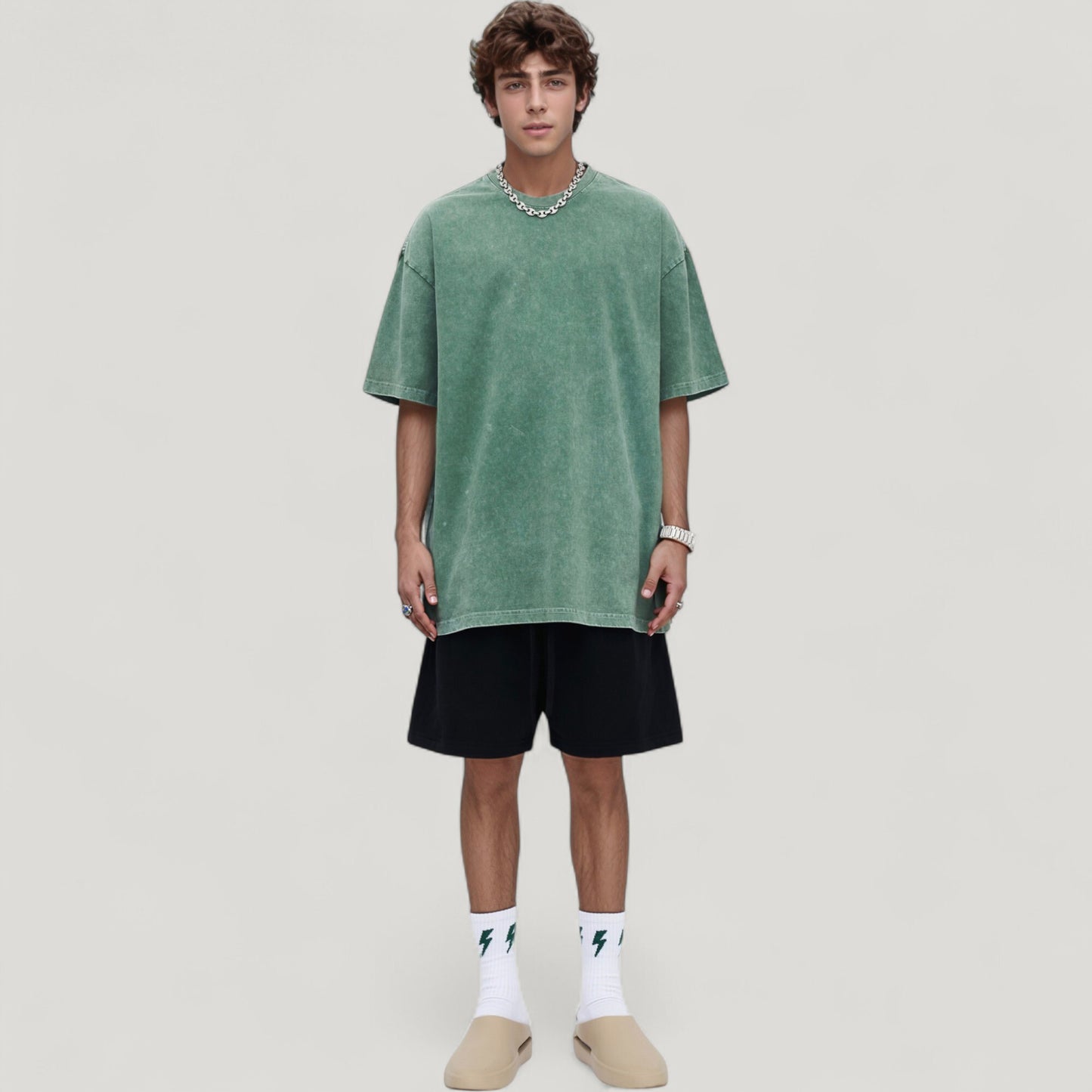 Men's Oversized Short Sleeve Crew Neck T-Shirt with Washed Effect