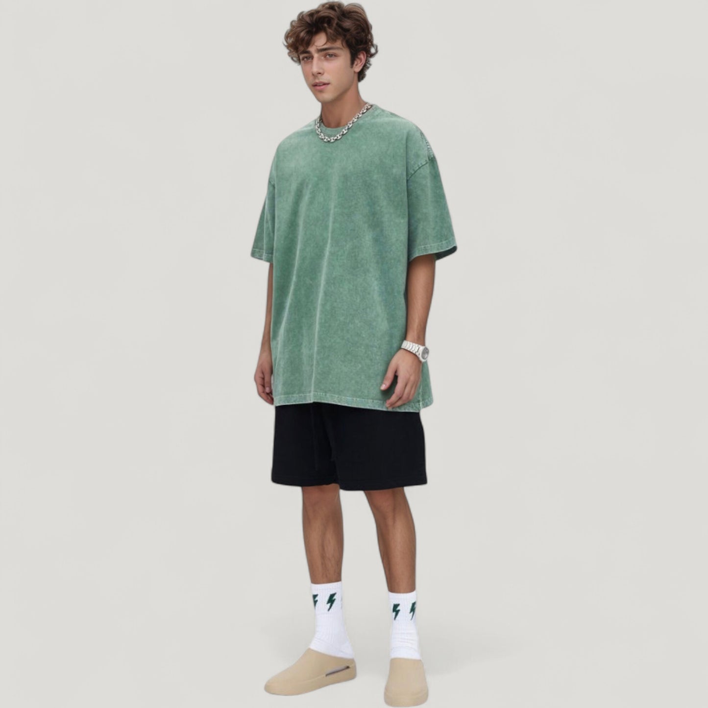Men's Oversized Short Sleeve Crew Neck T-Shirt with Washed Effect