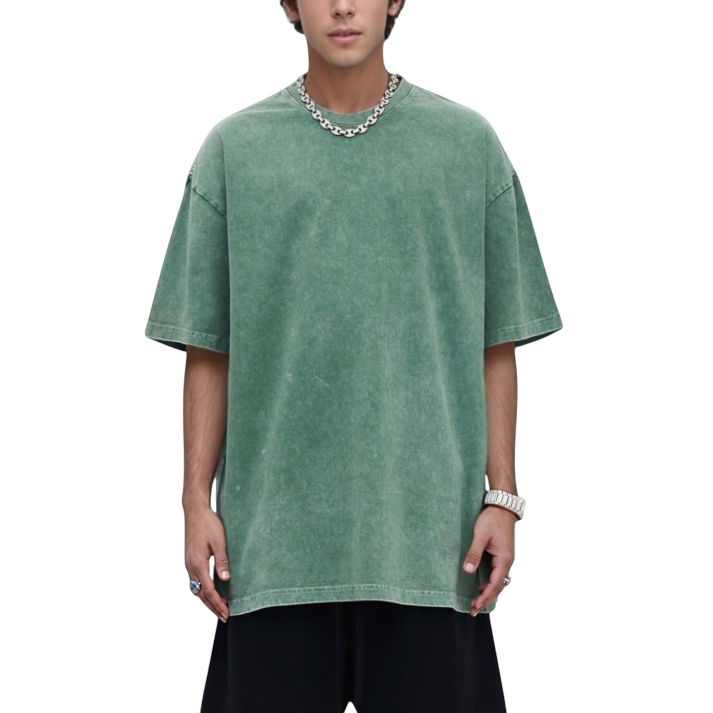 Men's Oversized Short Sleeve Crew Neck T-Shirt with Washed Effect