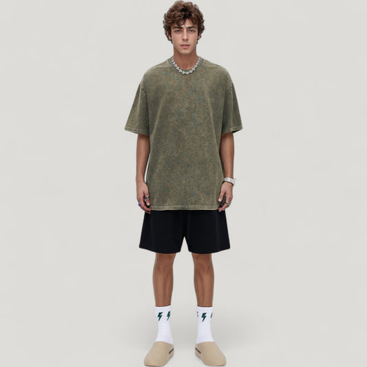 Men's Oversized Short Sleeve Crew Neck T-Shirt with Washed Effect