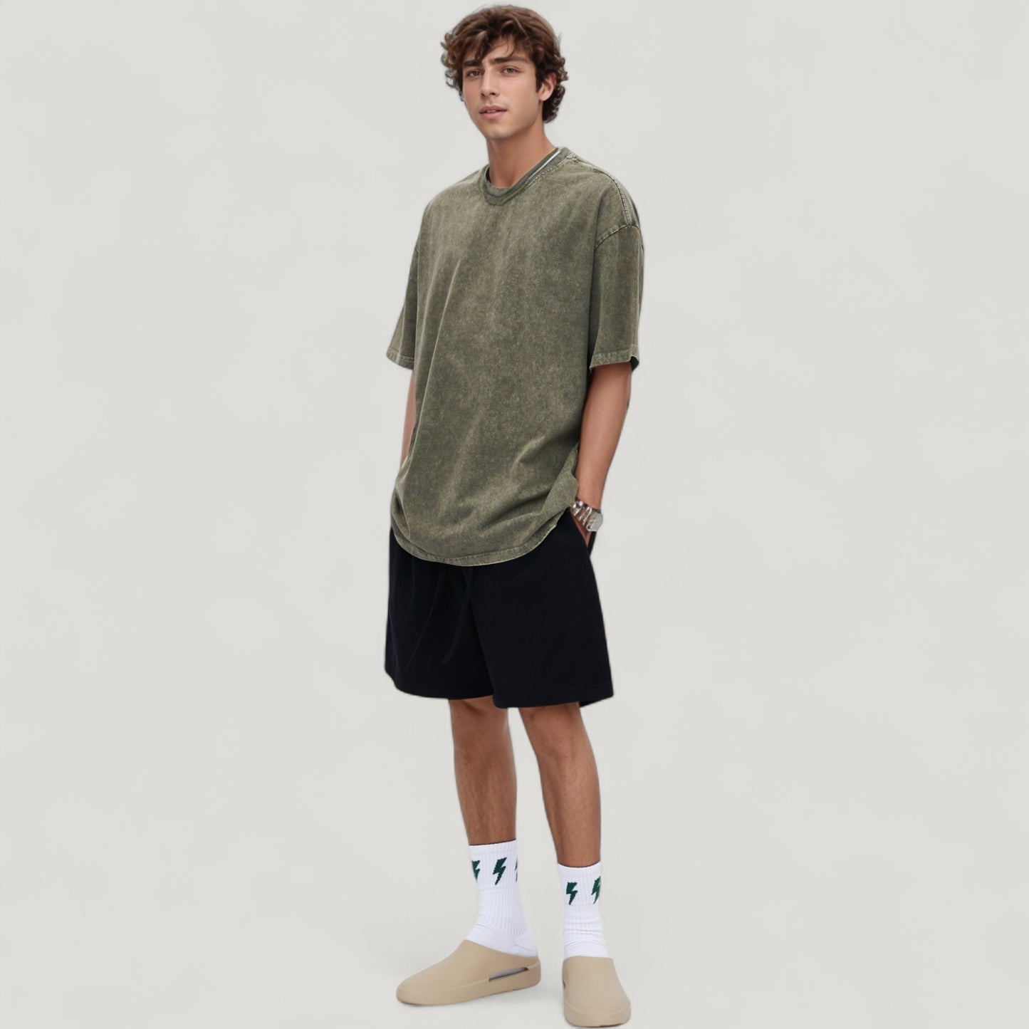Men's Oversized Short Sleeve Crew Neck T-Shirt with Washed Effect