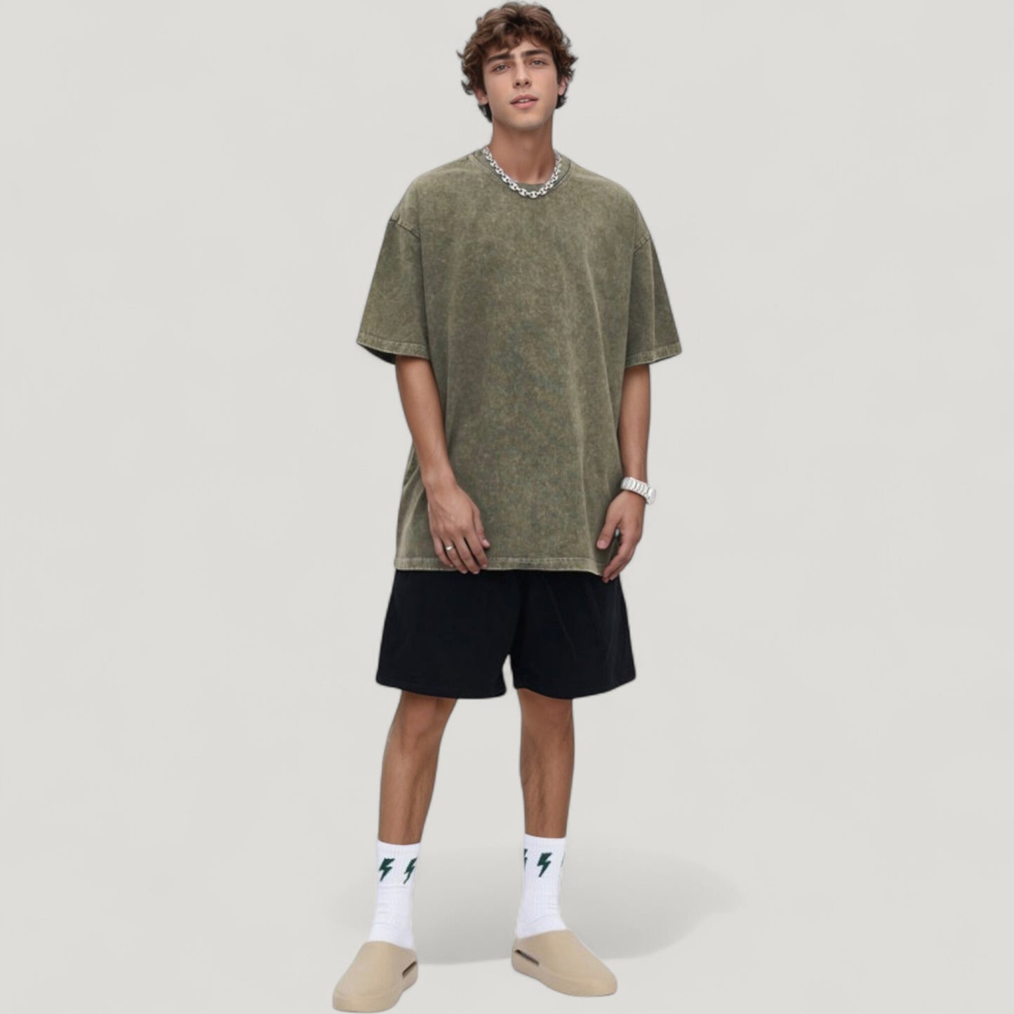 Men's Oversized Short Sleeve Crew Neck T-Shirt with Washed Effect