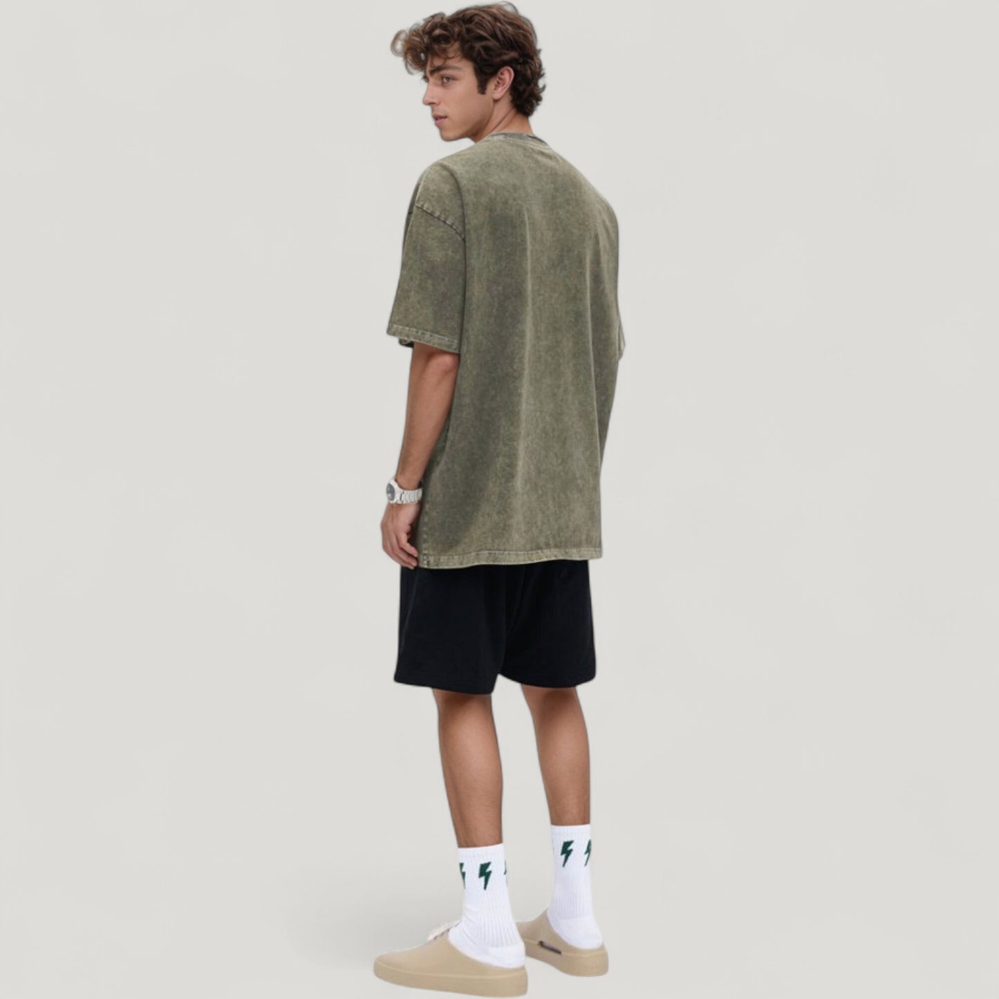 Men's Oversized Short Sleeve Crew Neck T-Shirt with Washed Effect