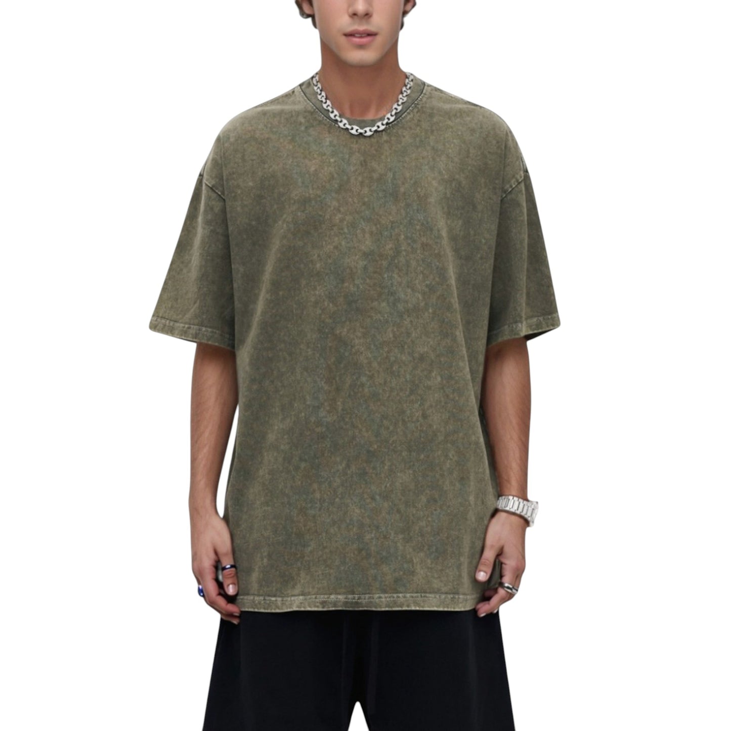 Men's Oversized Short Sleeve Crew Neck T-Shirt with Washed Effect