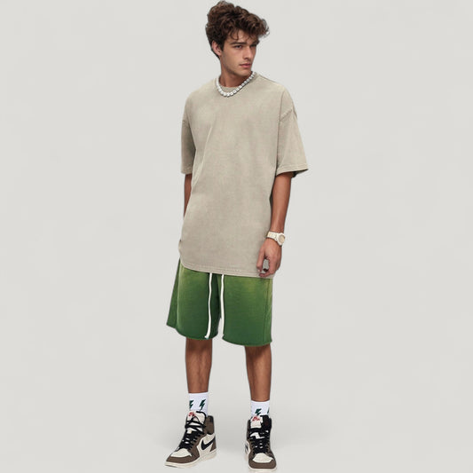Men's Oversized Short Sleeve Crew Neck T-Shirt with Washed Vintage Look