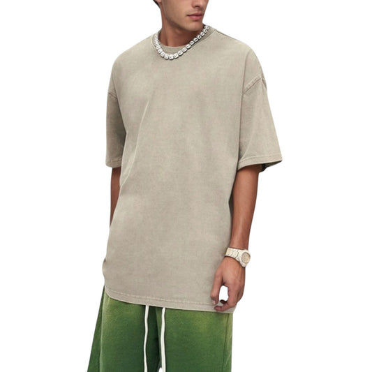 Men's Oversized Short Sleeve Crew Neck T-Shirt with Washed Vintage Look