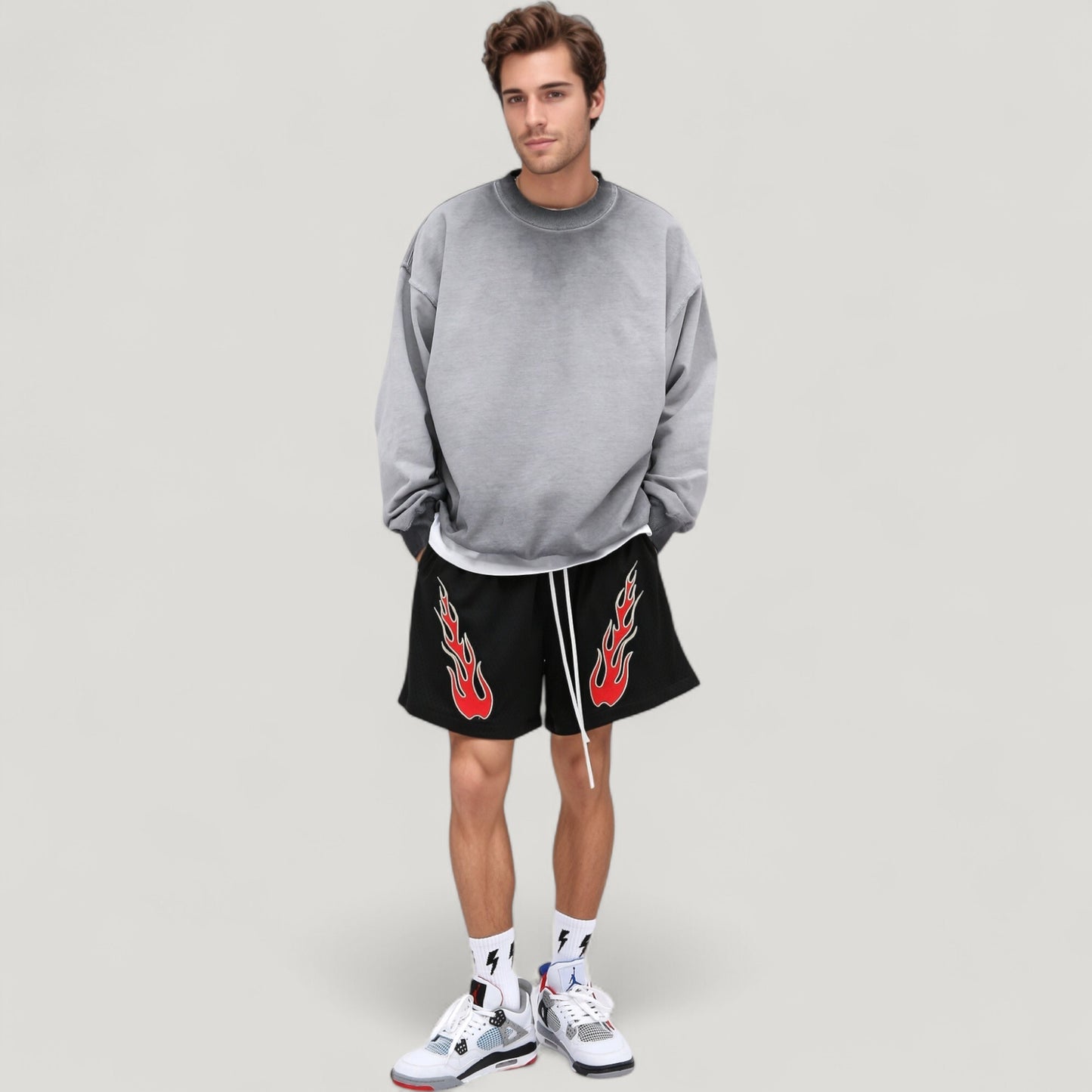 Men's Oversized Crew Neck Long Sleeve Sweatshirt with Dropped Shoulders and Relaxed Fit