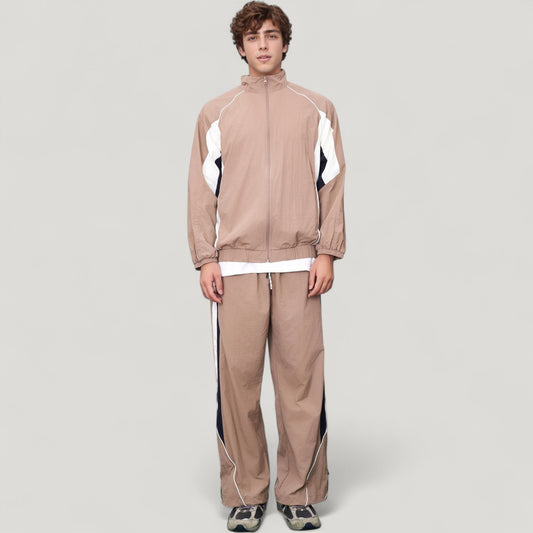 Men's Full Zip Colorblock Track Jacket with Elastic Hem and Stand Collar