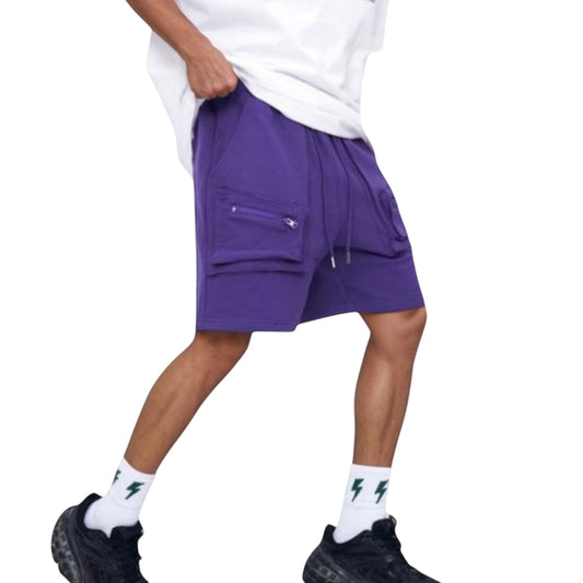 Men's Multi-Pocket Drawstring Waist Relaxed Fit Casual Cargo Shorts with Zipper Details