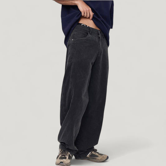 Men's Wide Leg Relaxed Fit Pants with Classic Five-Pocket Design