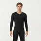 Men's Long Sleeve Compression Athletic Shirt with Stretch Fabric and V-Neck Design