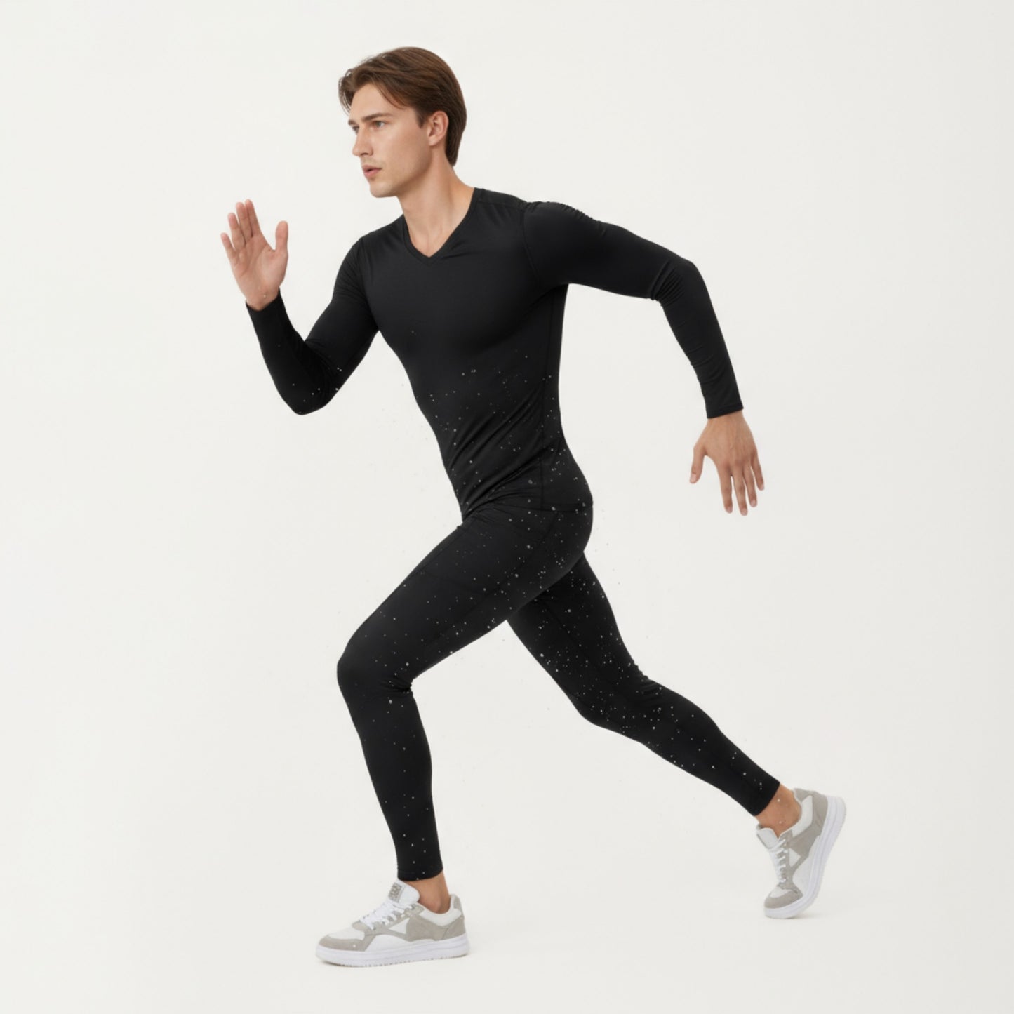 Men's Long Sleeve Compression Athletic Shirt with Stretch Fabric and V-Neck Design
