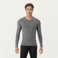 Men's Long Sleeve Compression Athletic Shirt with Stretch Fabric and V-Neck Design