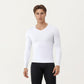 Men's Long Sleeve Compression Athletic Shirt with Stretch Fabric and V-Neck Design