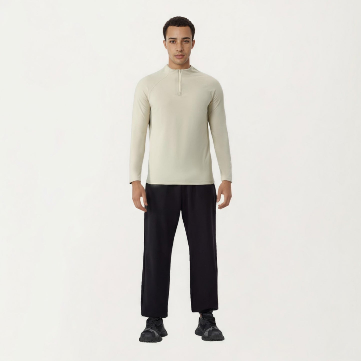 Men's Long Sleeve Quarter Zip Athletic Top with Mock Neck and Stretch Performance Fabric