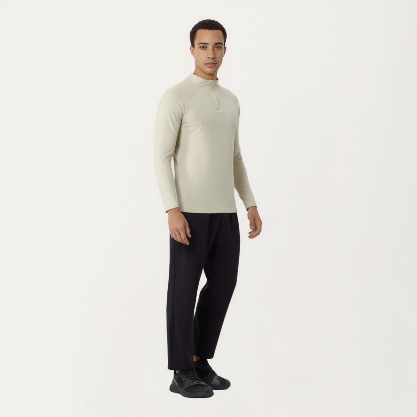 Men's Long Sleeve Quarter Zip Athletic Top with Mock Neck and Stretch Performance Fabric