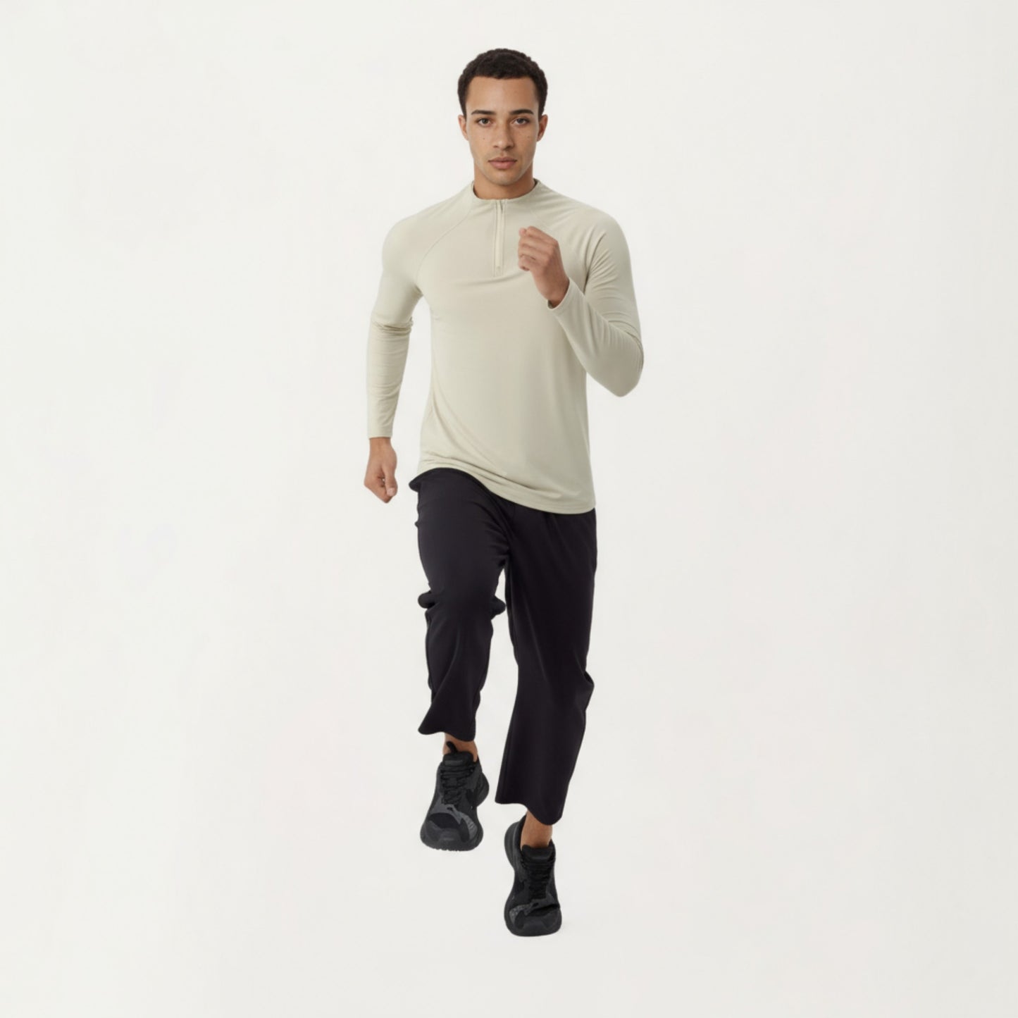 Men's Long Sleeve Quarter Zip Athletic Top with Mock Neck and Stretch Performance Fabric