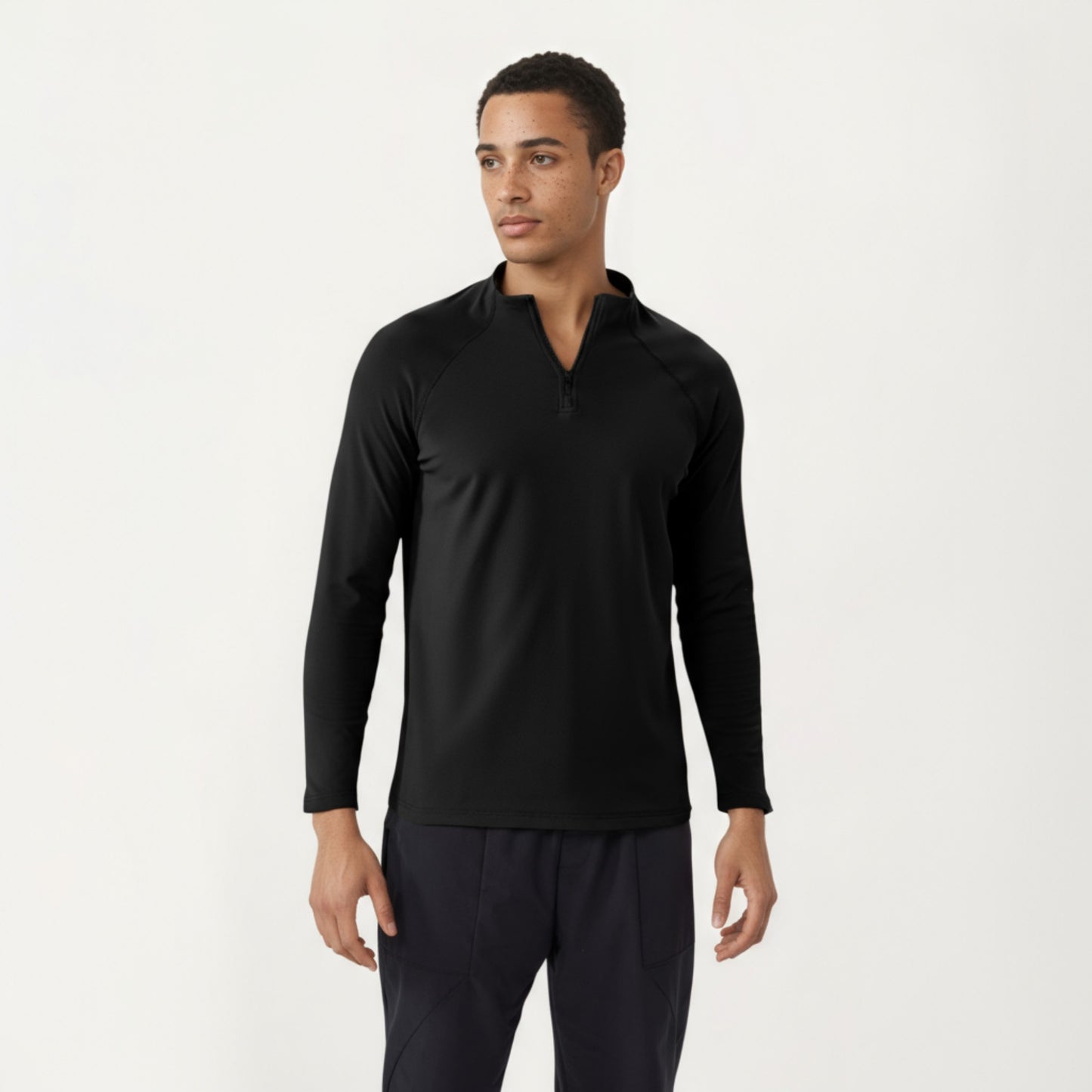 Men's Long Sleeve Quarter Zip Athletic Top with Mock Neck and Stretch Performance Fabric