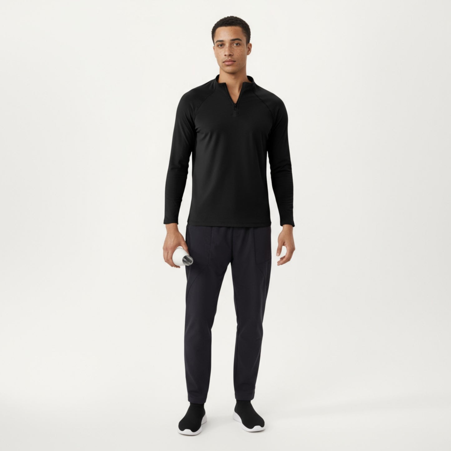Men's Long Sleeve Quarter Zip Athletic Top with Mock Neck and Stretch Performance Fabric
