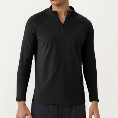 Men's Long Sleeve Quarter Zip Athletic Top with Mock Neck and Stretch Performance Fabric