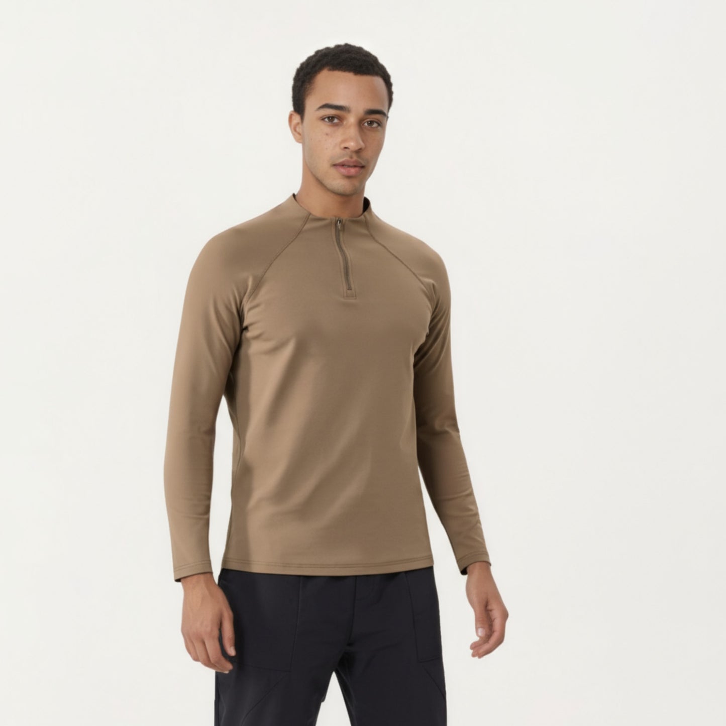 Men's Long Sleeve Quarter Zip Athletic Top with Mock Neck and Stretch Performance Fabric