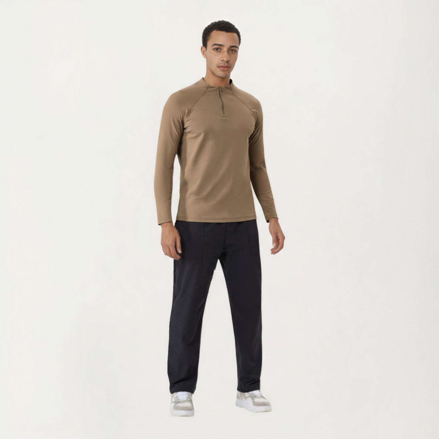 Men's Long Sleeve Quarter Zip Athletic Top with Mock Neck and Stretch Performance Fabric