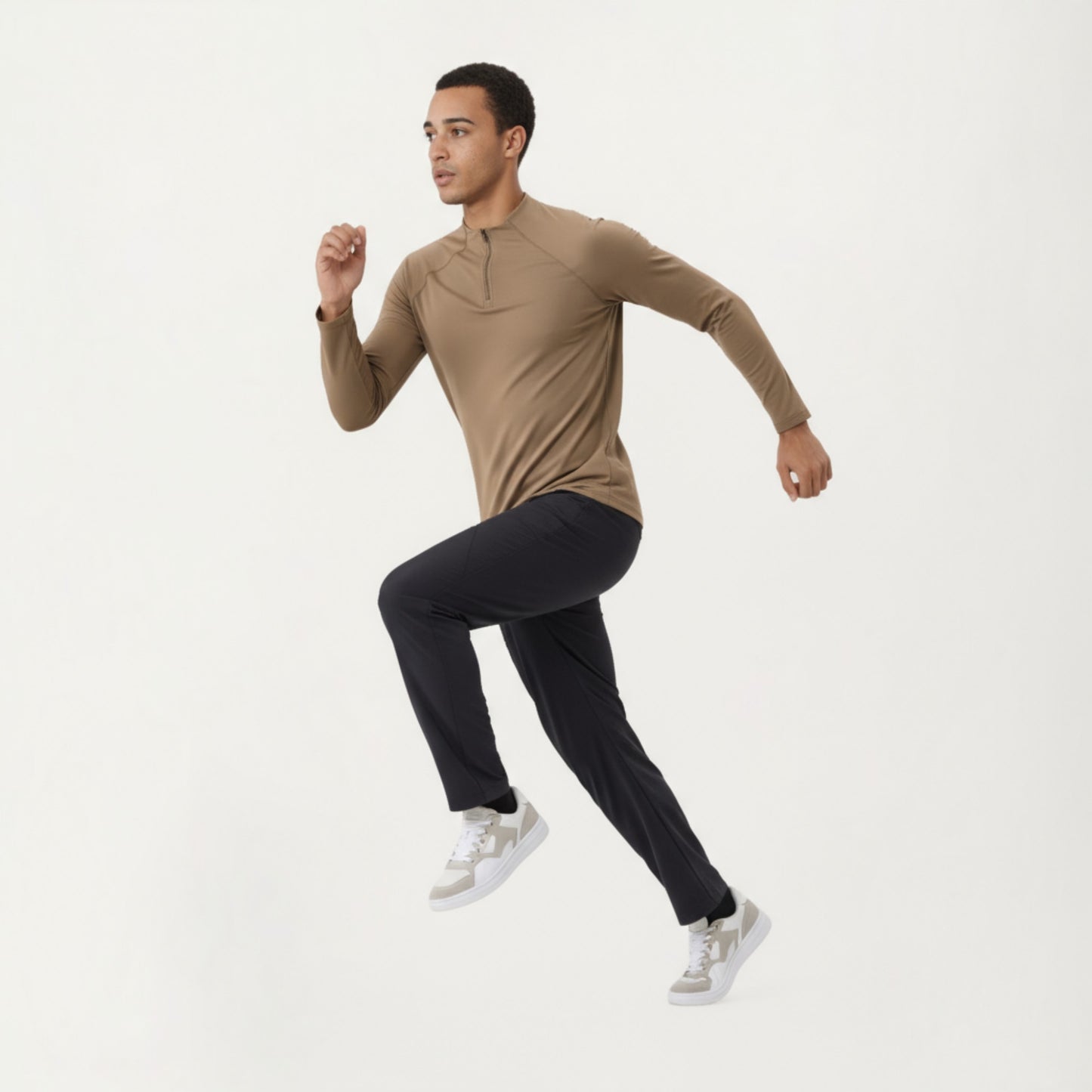 Men's Long Sleeve Quarter Zip Athletic Top with Mock Neck and Stretch Performance Fabric