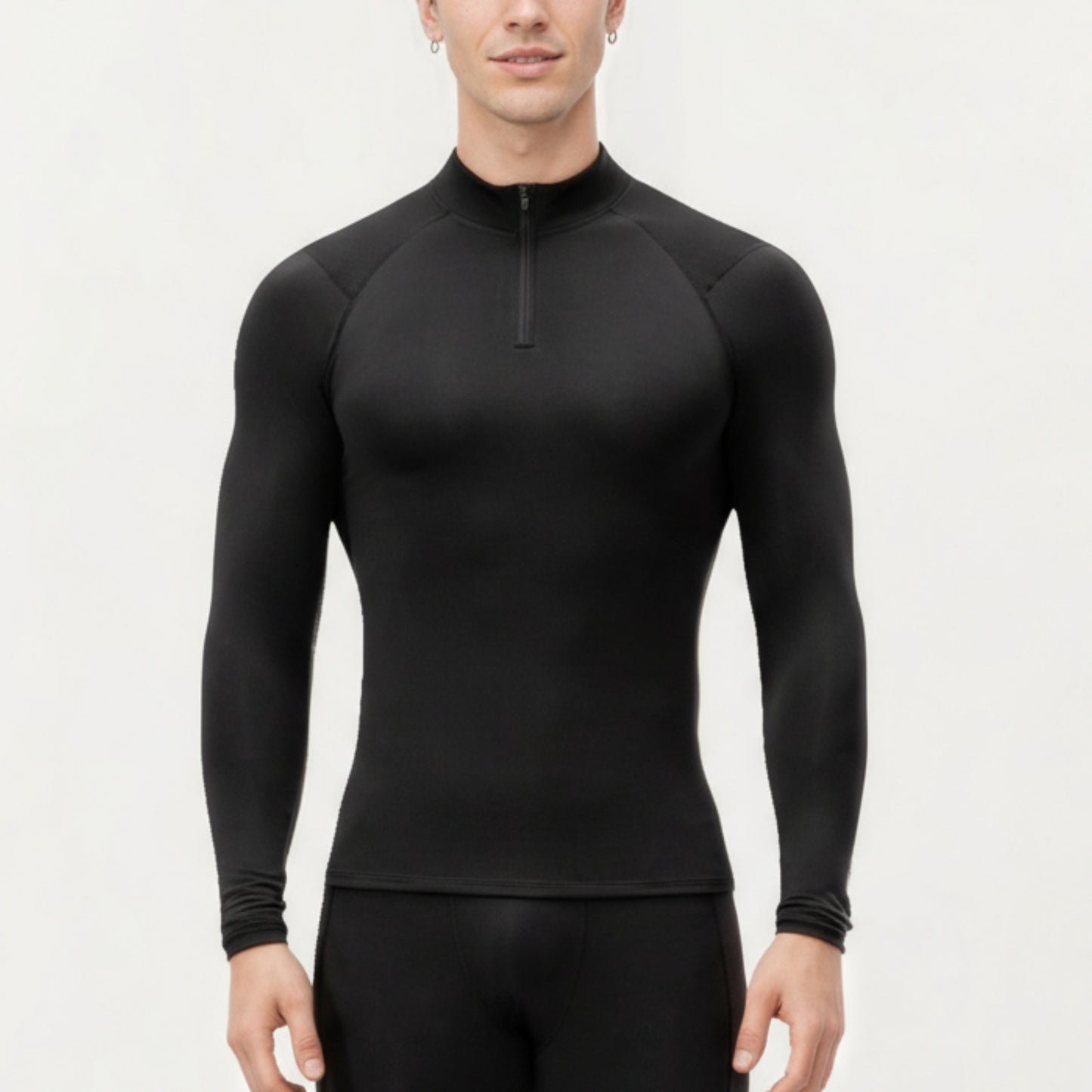 Men's Long Sleeve Quarter Zip Compression Athletic Top with Stretch Fabric and Mock Neck