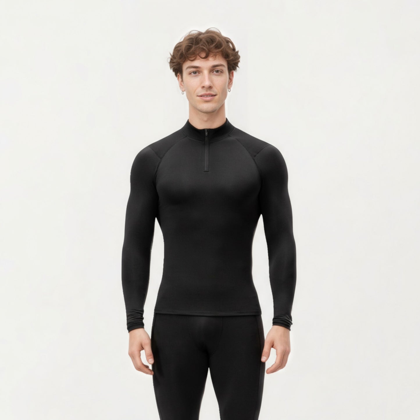 Men's Long Sleeve Quarter Zip Compression Athletic Top with Stretch Fabric and Mock Neck