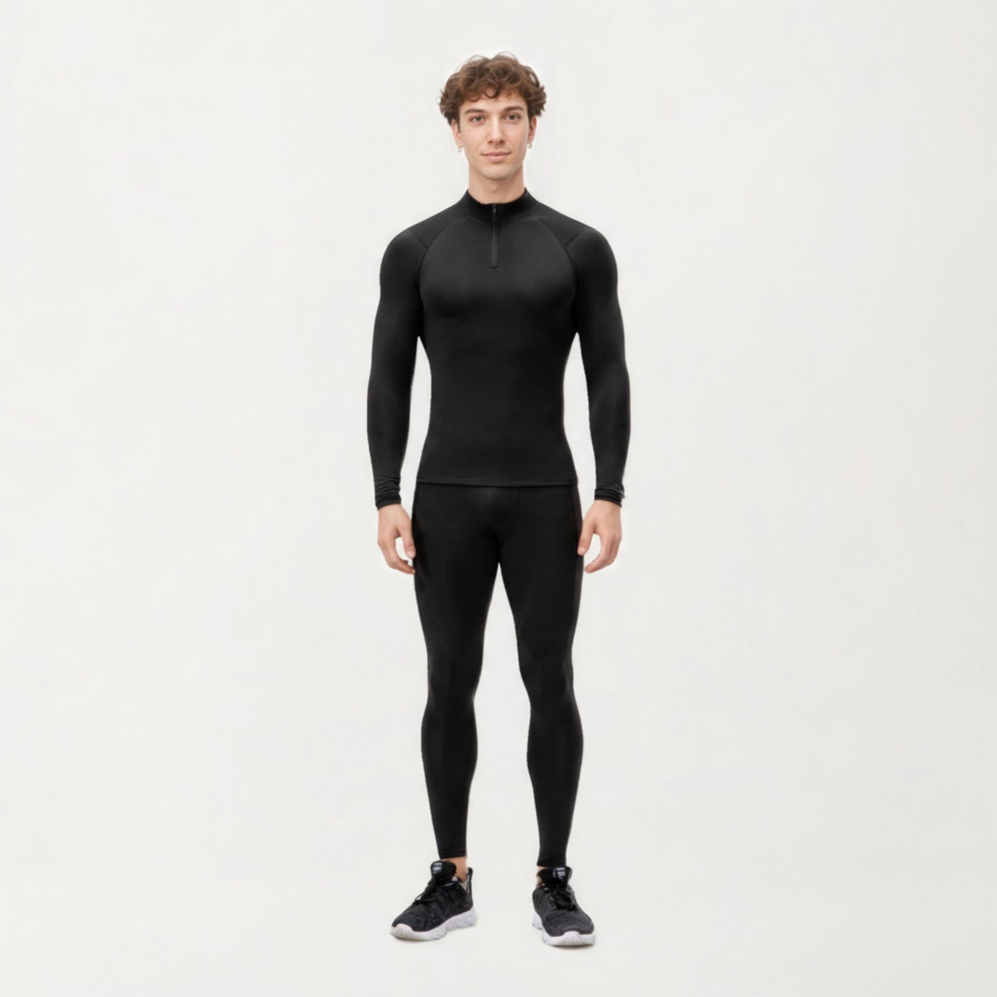 Men's Long Sleeve Quarter Zip Compression Athletic Top with Stretch Fabric and Mock Neck