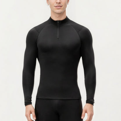 Men's Long Sleeve Quarter Zip Compression Athletic Top with Stretch Fabric and Mock Neck