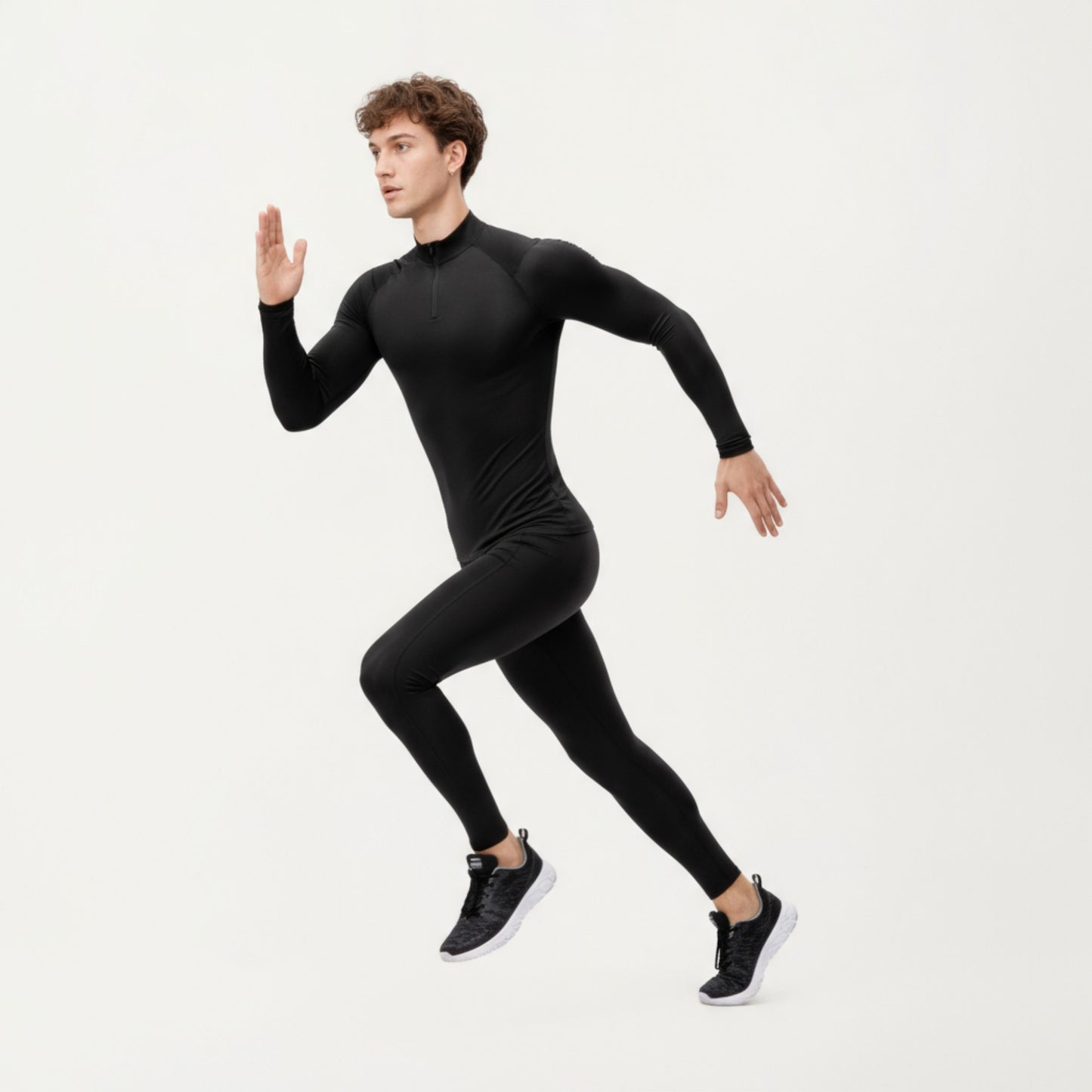 Men's Long Sleeve Quarter Zip Compression Athletic Top with Stretch Fabric and Mock Neck