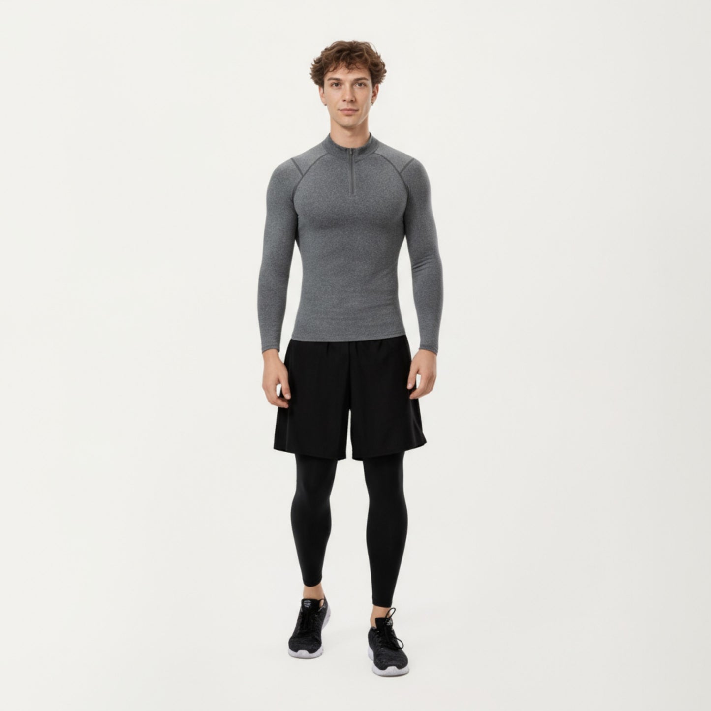Men's Long Sleeve Quarter Zip Compression Athletic Top with Stretch Fabric and Mock Neck