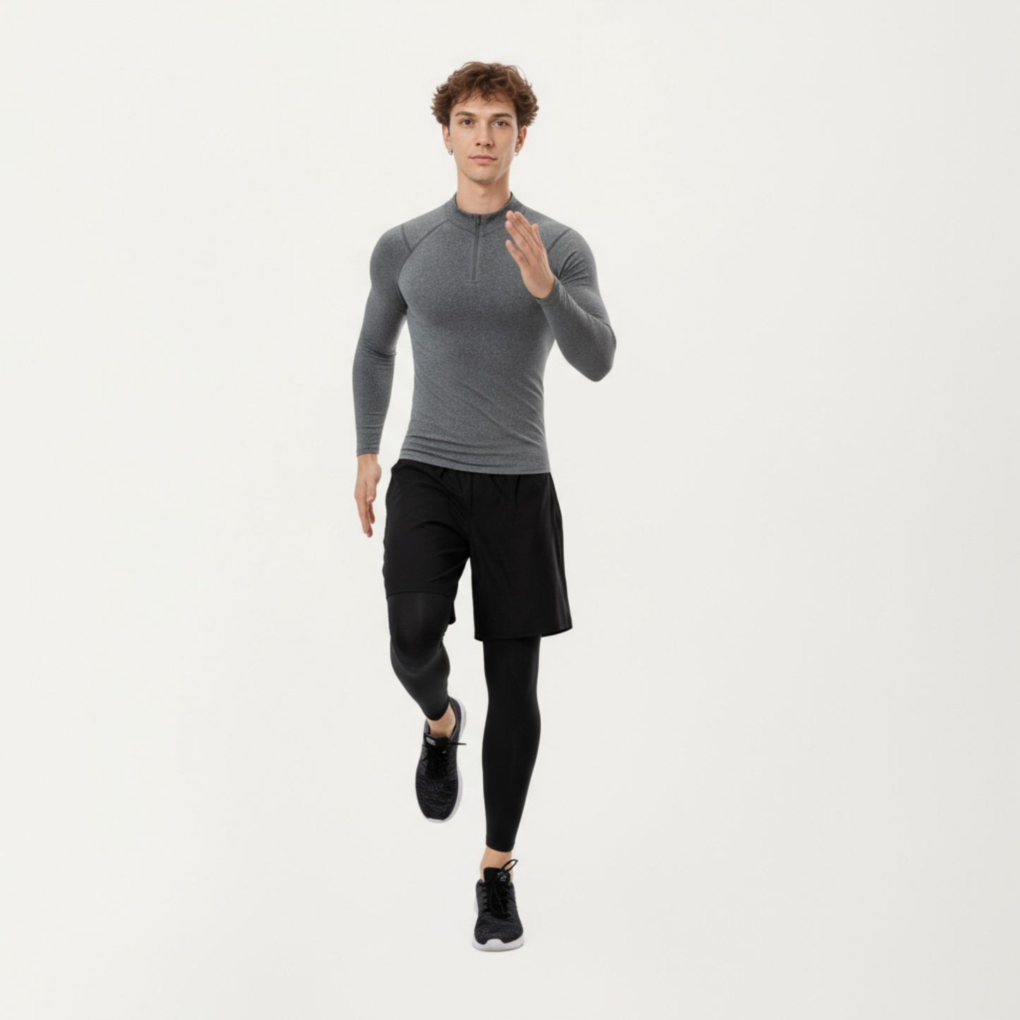 Men's Long Sleeve Quarter Zip Compression Athletic Top with Stretch Fabric and Mock Neck