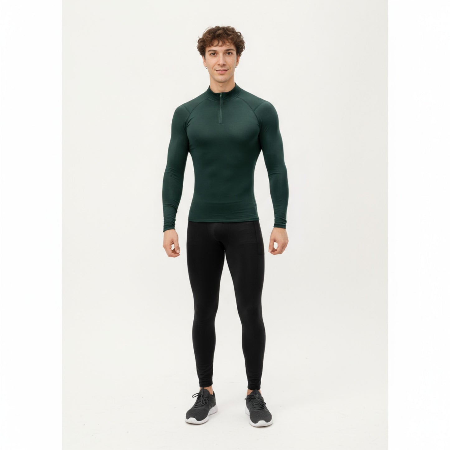 Men's Long Sleeve Quarter Zip Compression Athletic Top with Stretch Fabric and Mock Neck