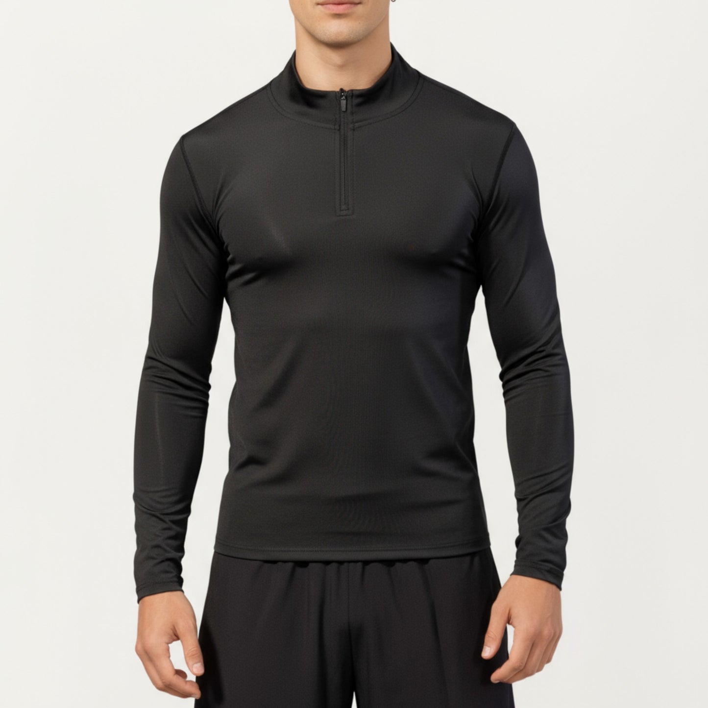 Men's Long Sleeve Quarter Zip Compression Athletic Shirt with Mock Neck and Performance Stretch Fabric