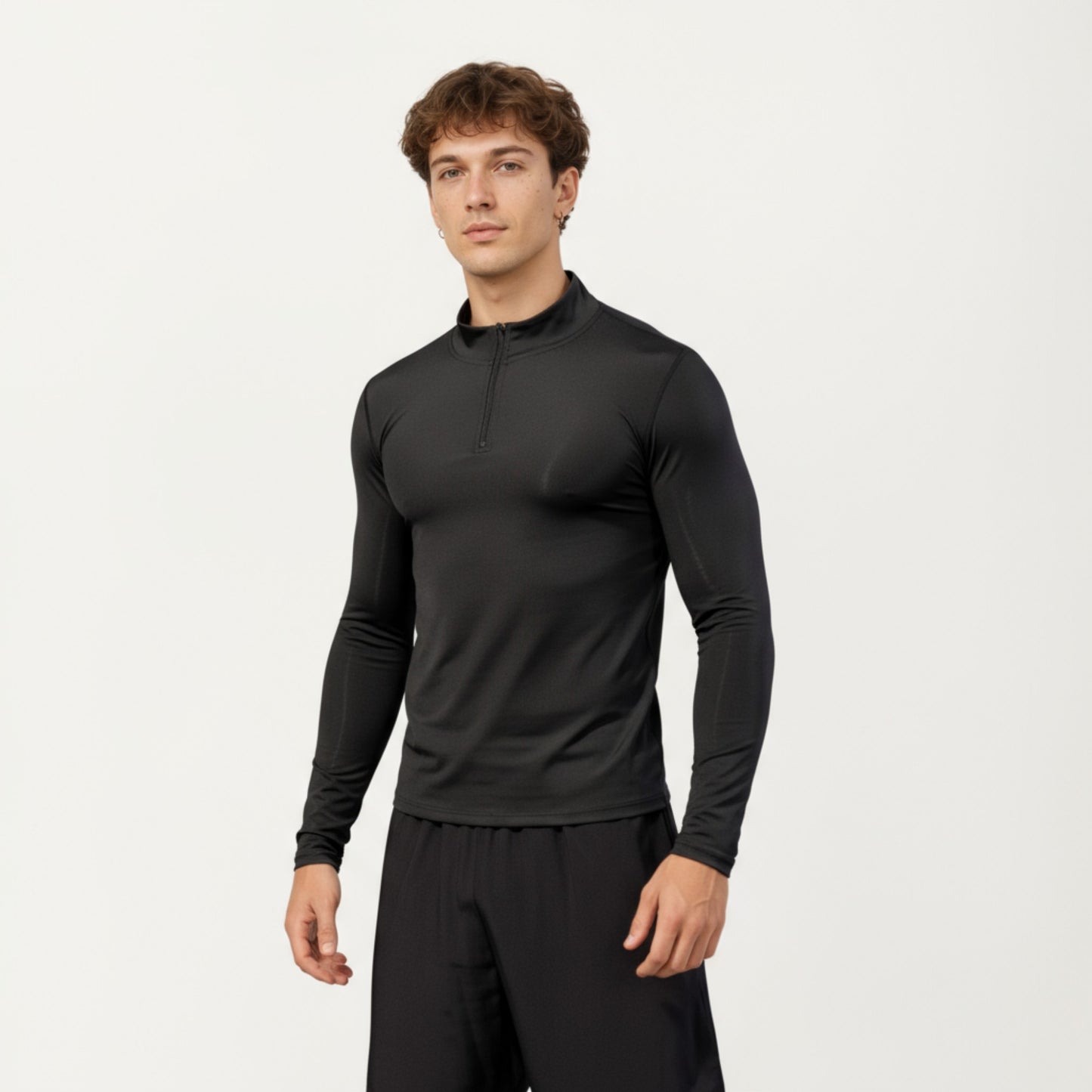 Men's Long Sleeve Quarter Zip Compression Athletic Shirt with Mock Neck and Performance Stretch Fabric