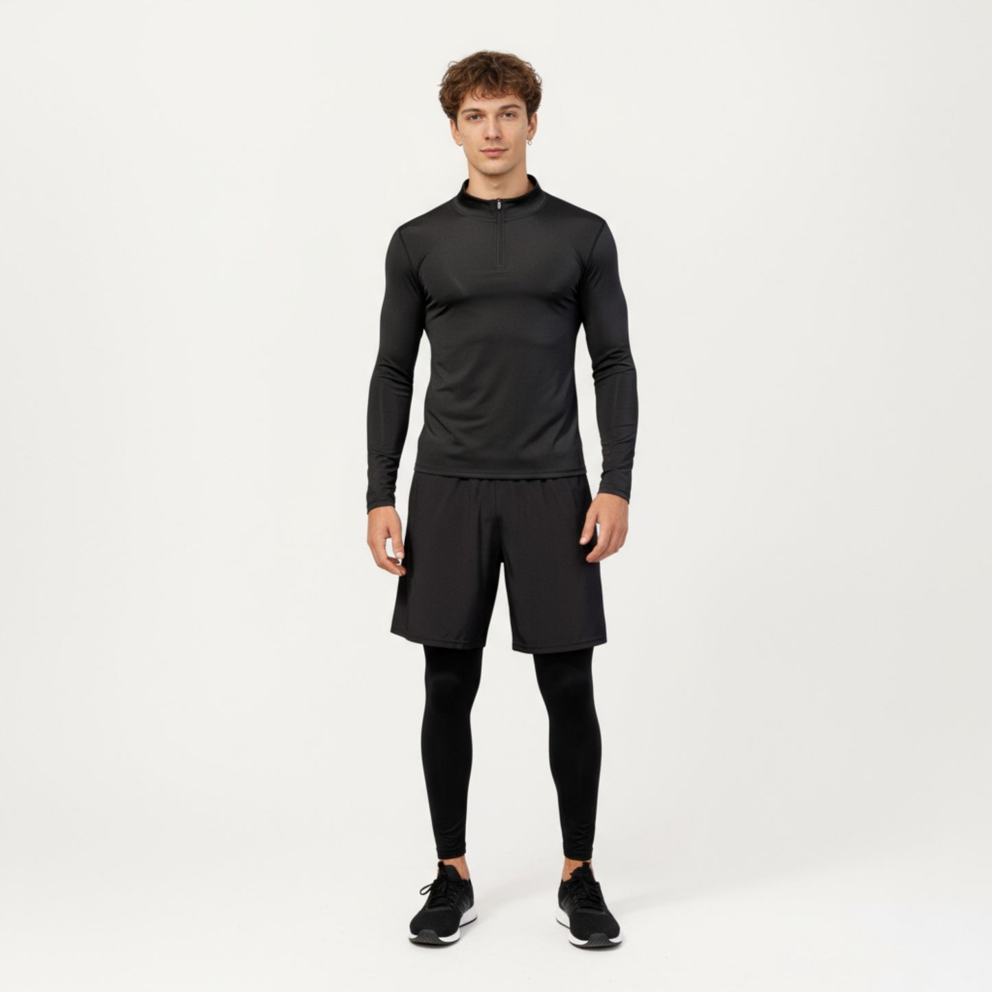 Men's Long Sleeve Quarter Zip Compression Athletic Shirt with Mock Neck and Performance Stretch Fabric