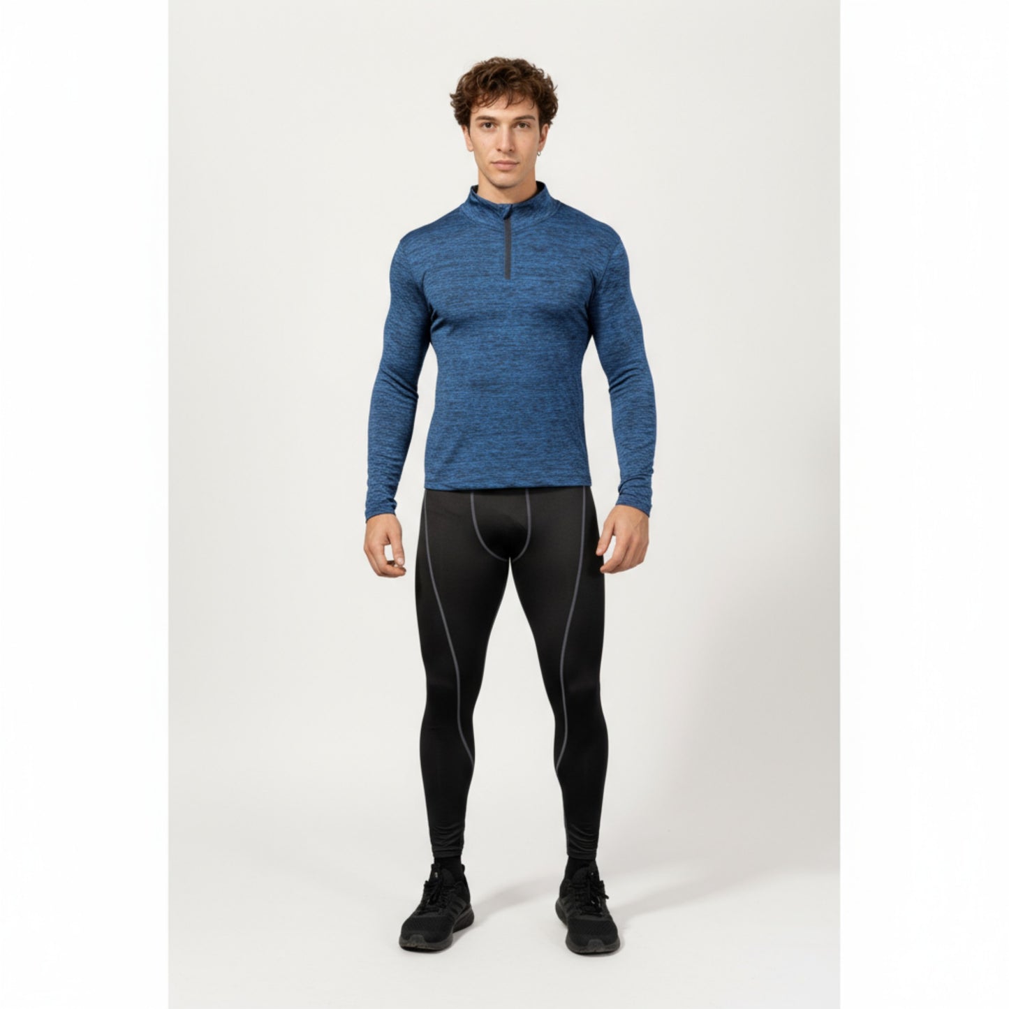 Men's Long Sleeve Quarter Zip Compression Athletic Shirt with Mock Neck and Performance Stretch Fabric