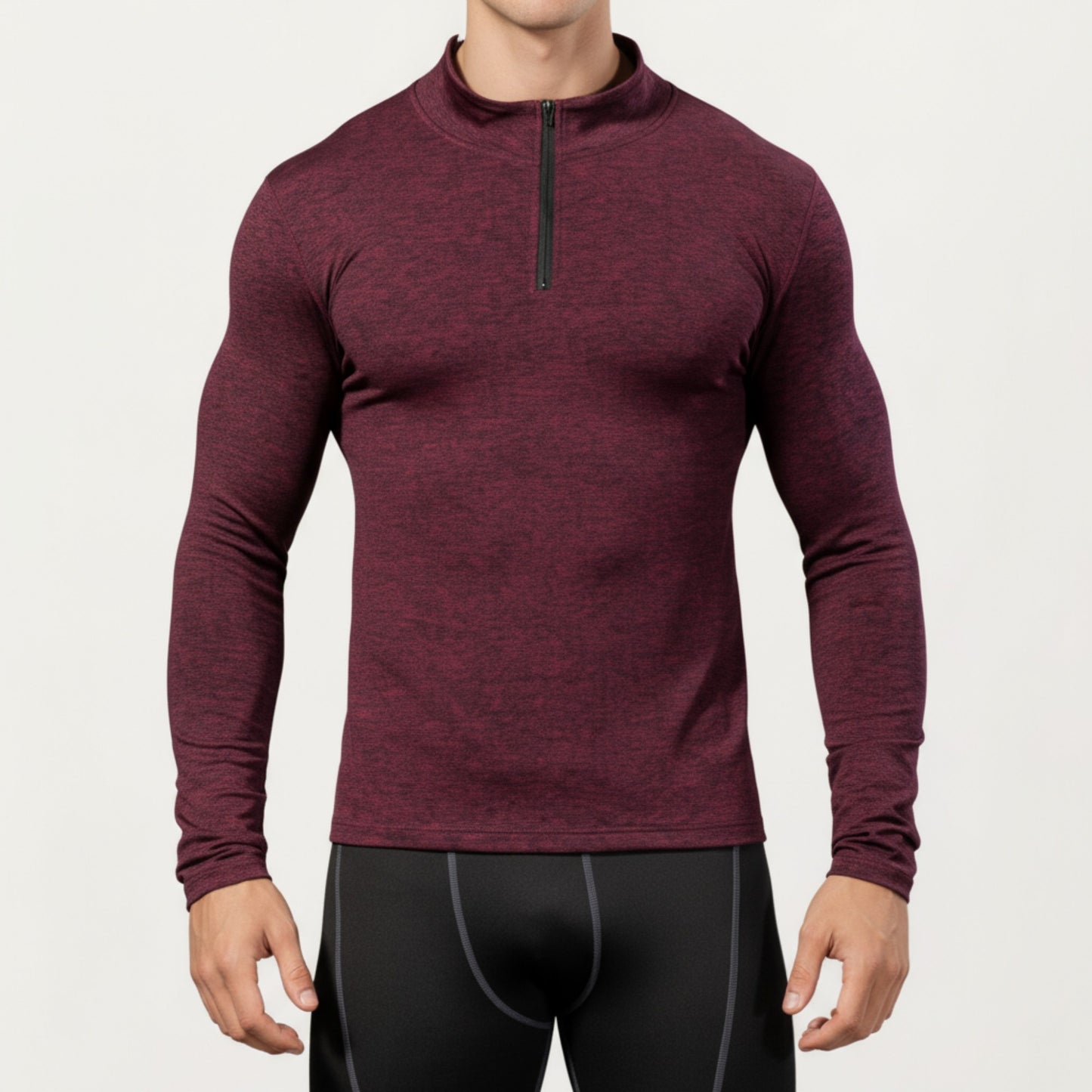 Men's Long Sleeve Quarter Zip Compression Athletic Shirt with Mock Neck and Performance Stretch Fabric