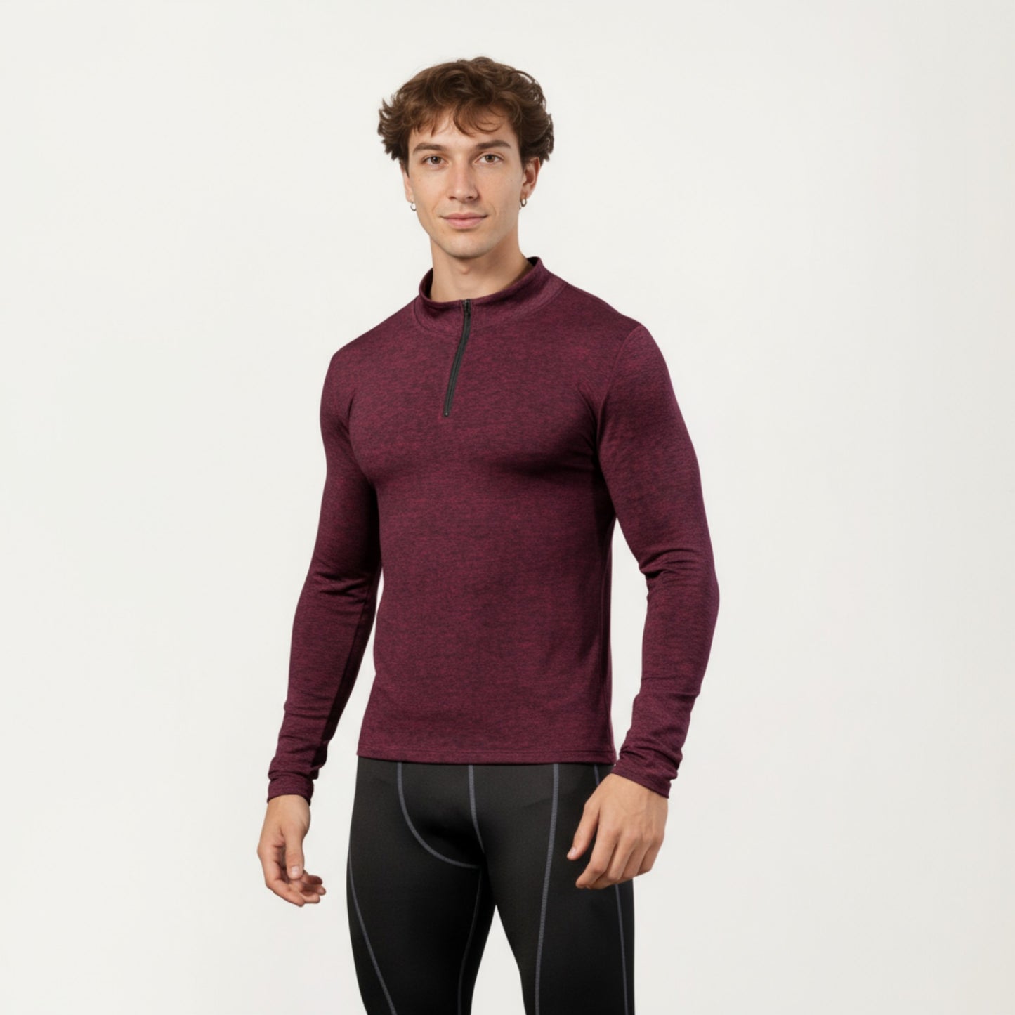 Men's Long Sleeve Quarter Zip Compression Athletic Shirt with Mock Neck and Performance Stretch Fabric